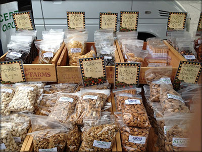 Farm fresh walnuts and almonds are available year round from Allard farms at local farm markets and fresh fruit stands near Stockton, California